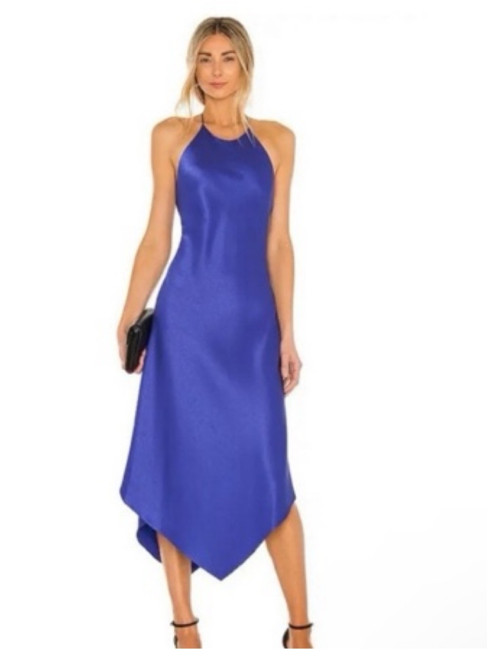 Alice & Olivia Francene Blue Halter High Neck Dress